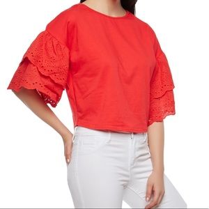 Tiered Eyelet Sleeve Top